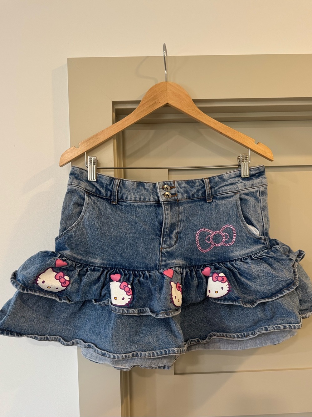 Hello Kitty Light Blue Denim Skirt with Pink Logo